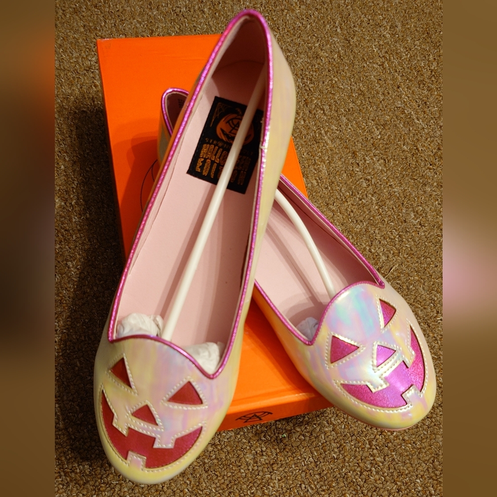 Strange Cult Lydia Flats Pumpkin Jack-o'-lantern Slip On Woman's Size 10M Pink